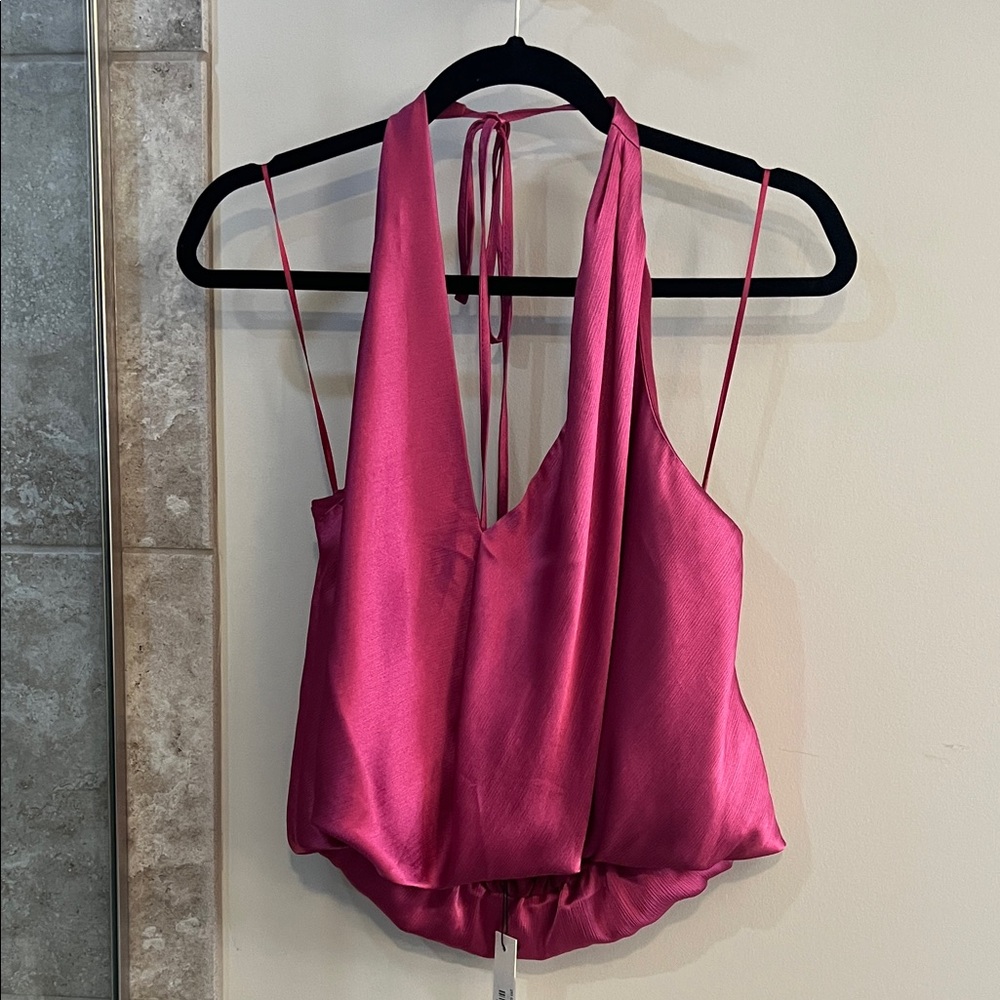 Mustard Seed Fuchsia Satin Halter Top